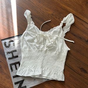 White ruffle crop top